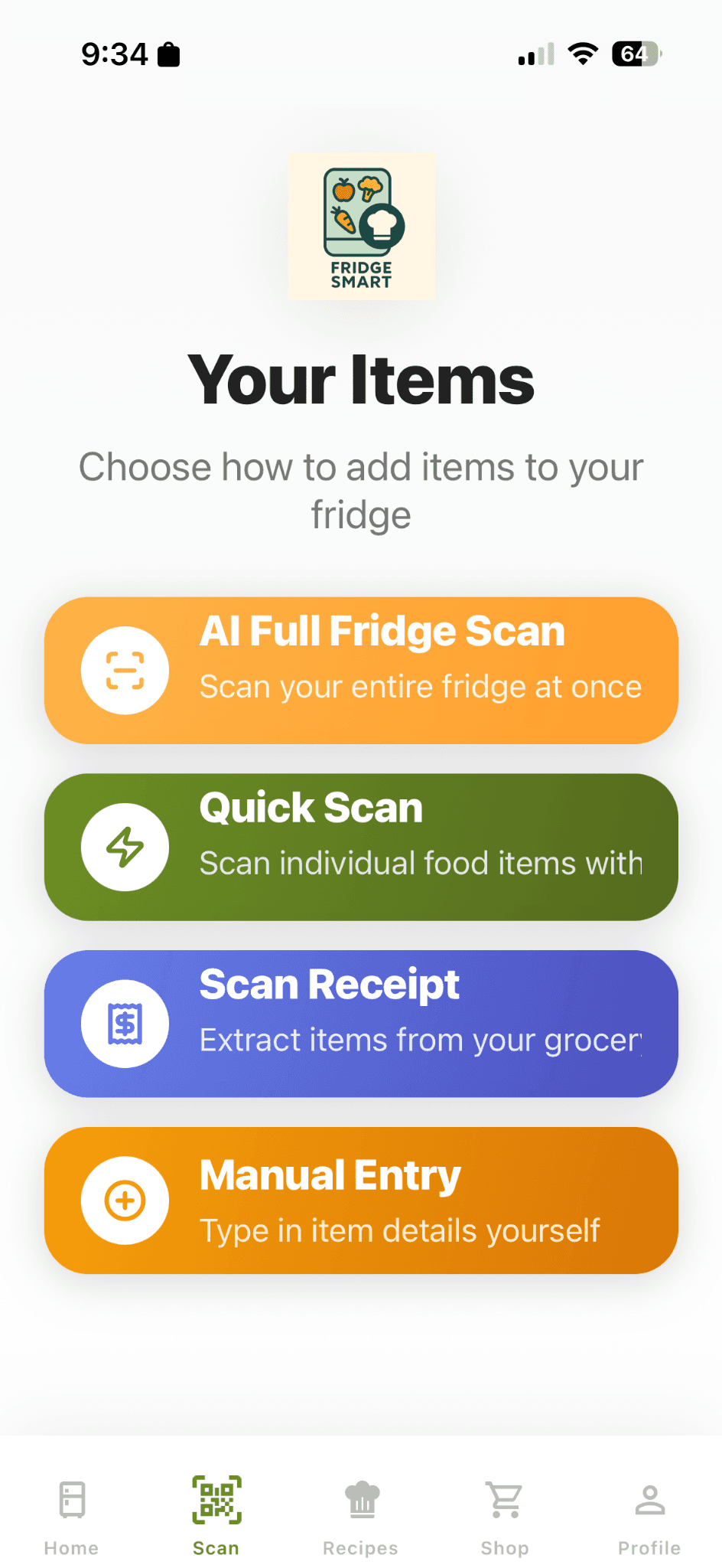FridgeSmart scan screen